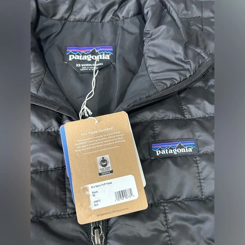 Patagonia Women's XS Nano Puff Insulated Parka Long Puffer Jacket Black NWT
